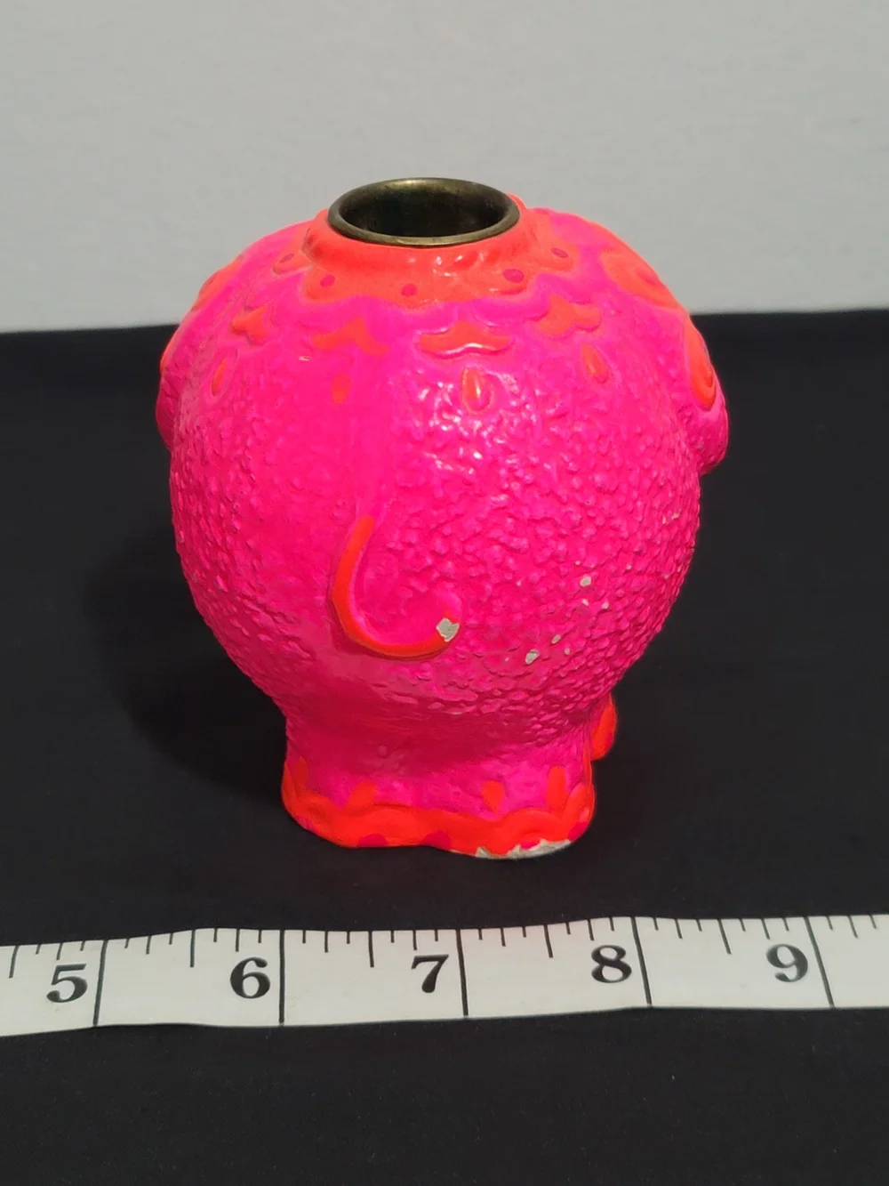 Vintage Hallmary Flower Power Bright Pink Floral Embossed Elephant Candle Holder